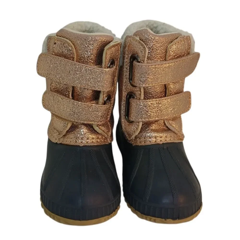 GAP Toddler Girls Rose Gold Glitter Insulated Winter Duck Boots - Size 7/8T